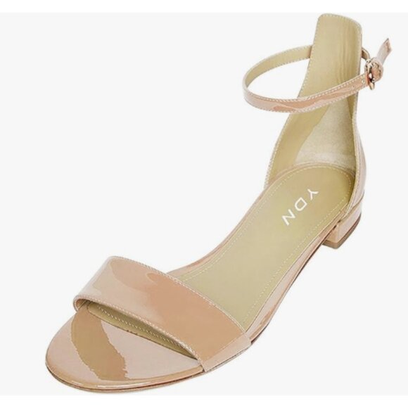 YDN Nude Block Low Heel Sandals Open Toe Ankle Strap Patent Comfortable Shoes - Picture 1 of 8